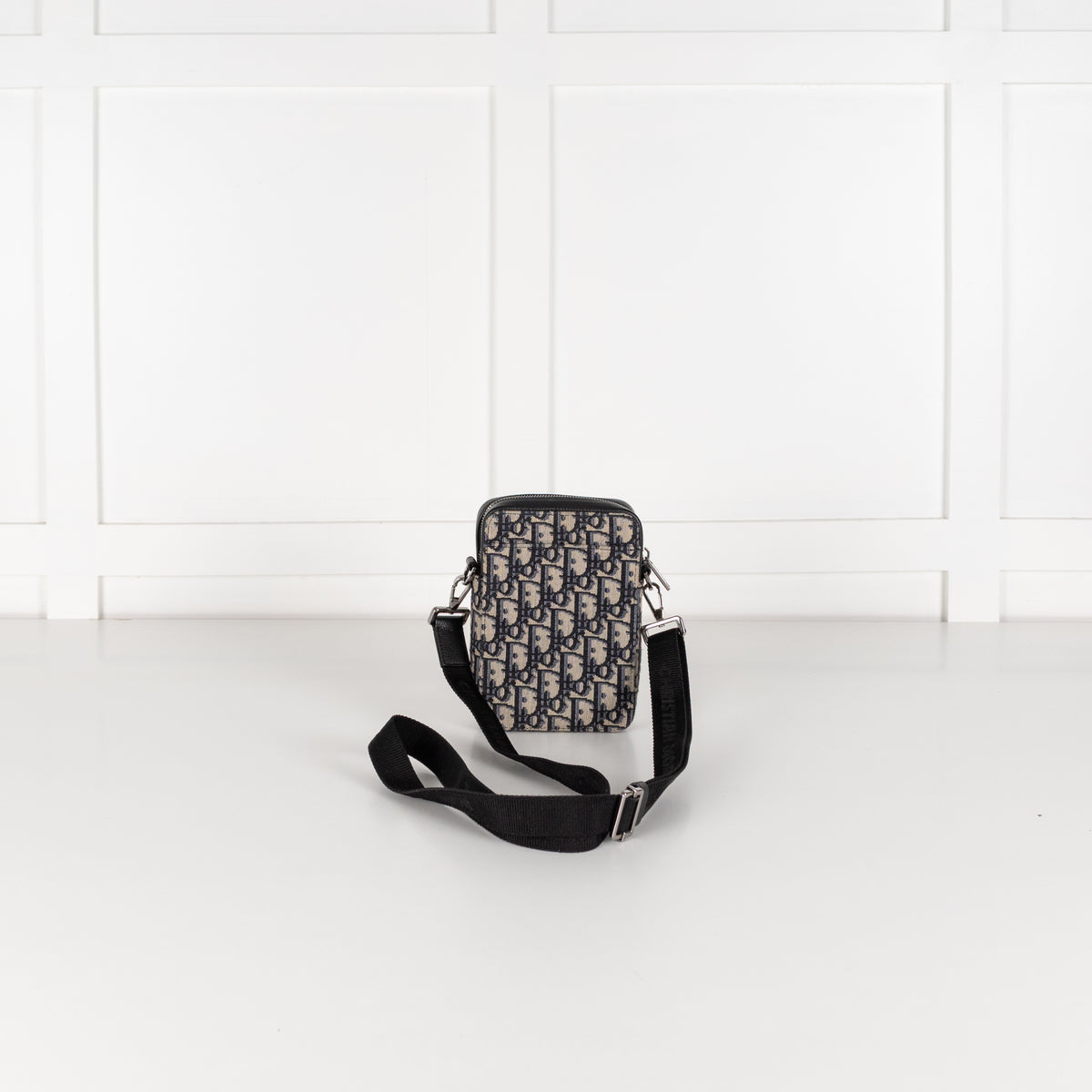 Christian Dior Beige Black Oblique Jacquard Vertical Crossbody Pouch