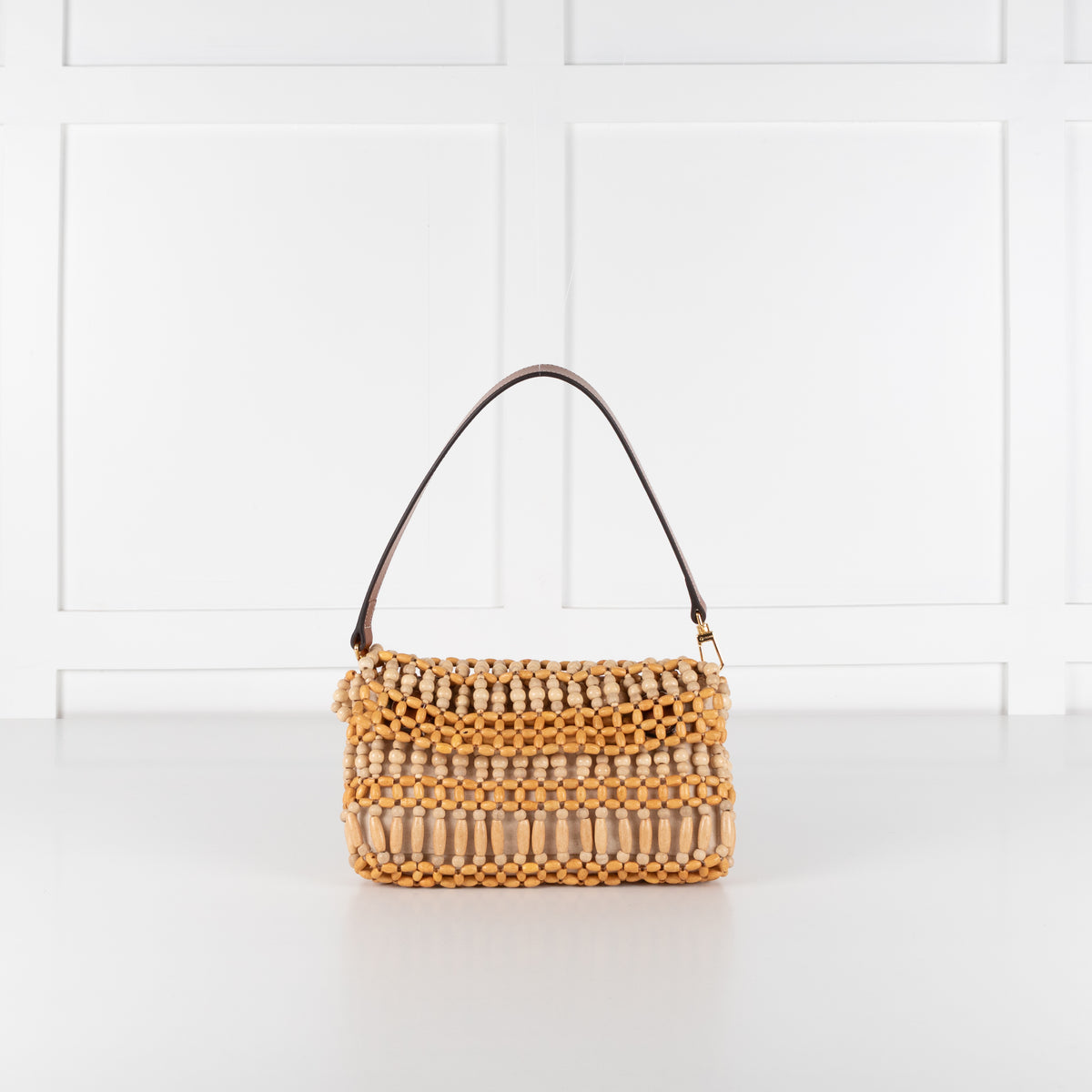 STAUD Timmy Wooden Bead Fold Over Shoulder Bag