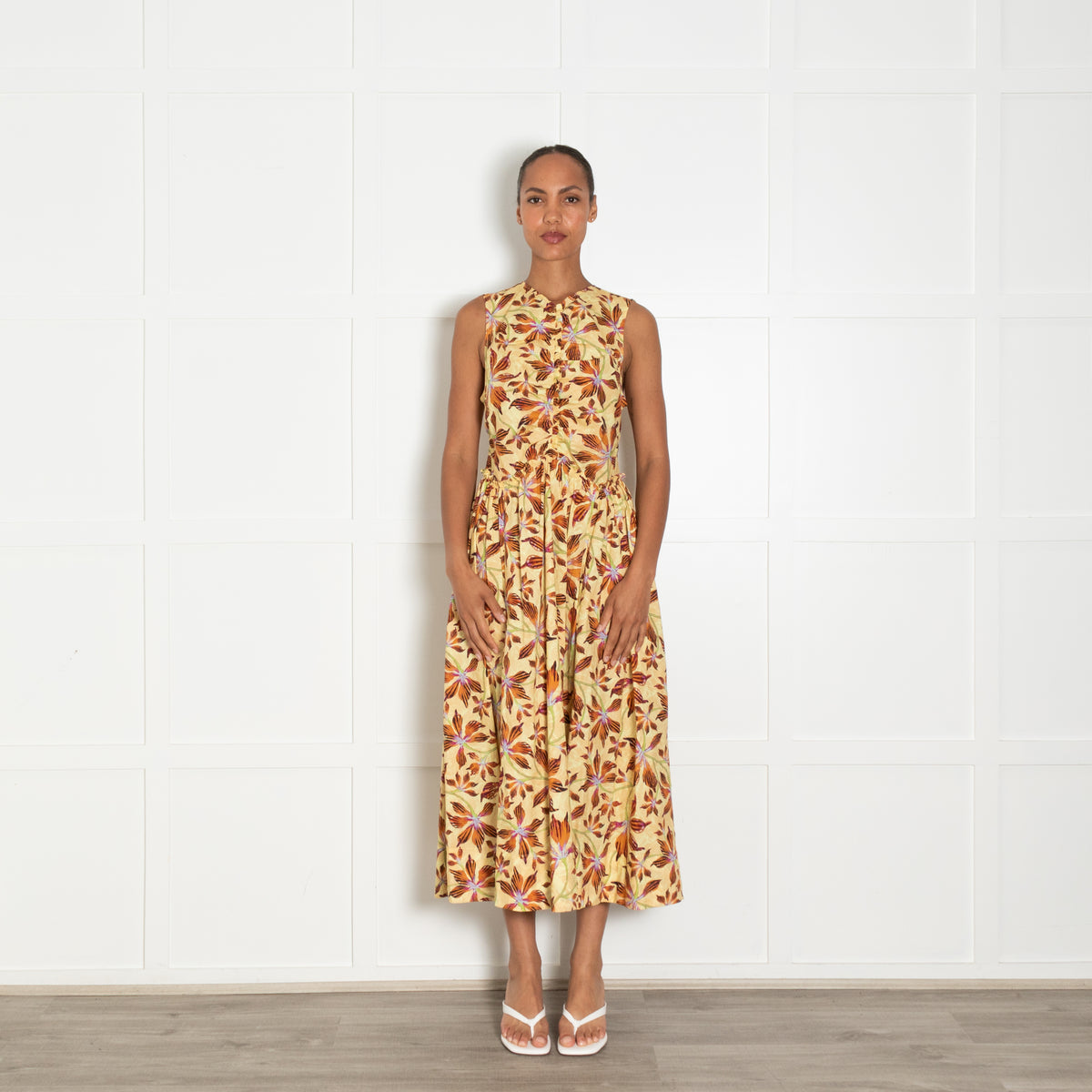 Ulla Johnson Yellow Rust Floral Sleeveless Maxi Dress