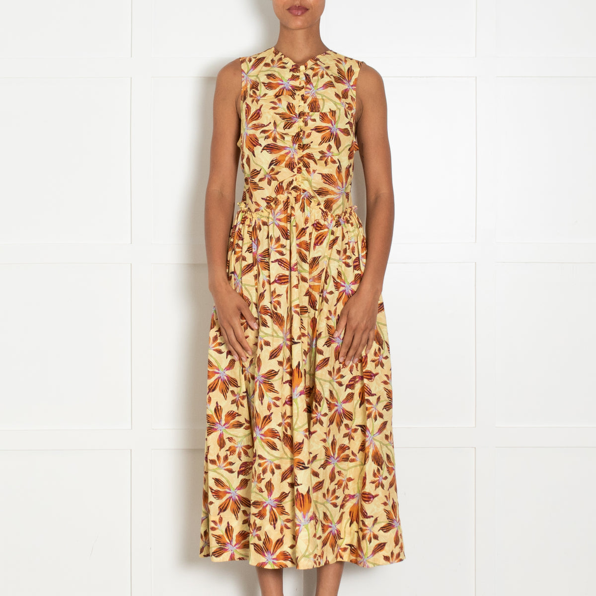 Ulla Johnson Yellow Rust Floral Sleeveless Maxi Dress