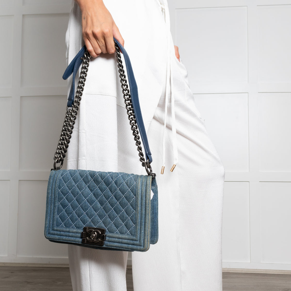 Chanel Blue Denim Medium Flap Boy Bag