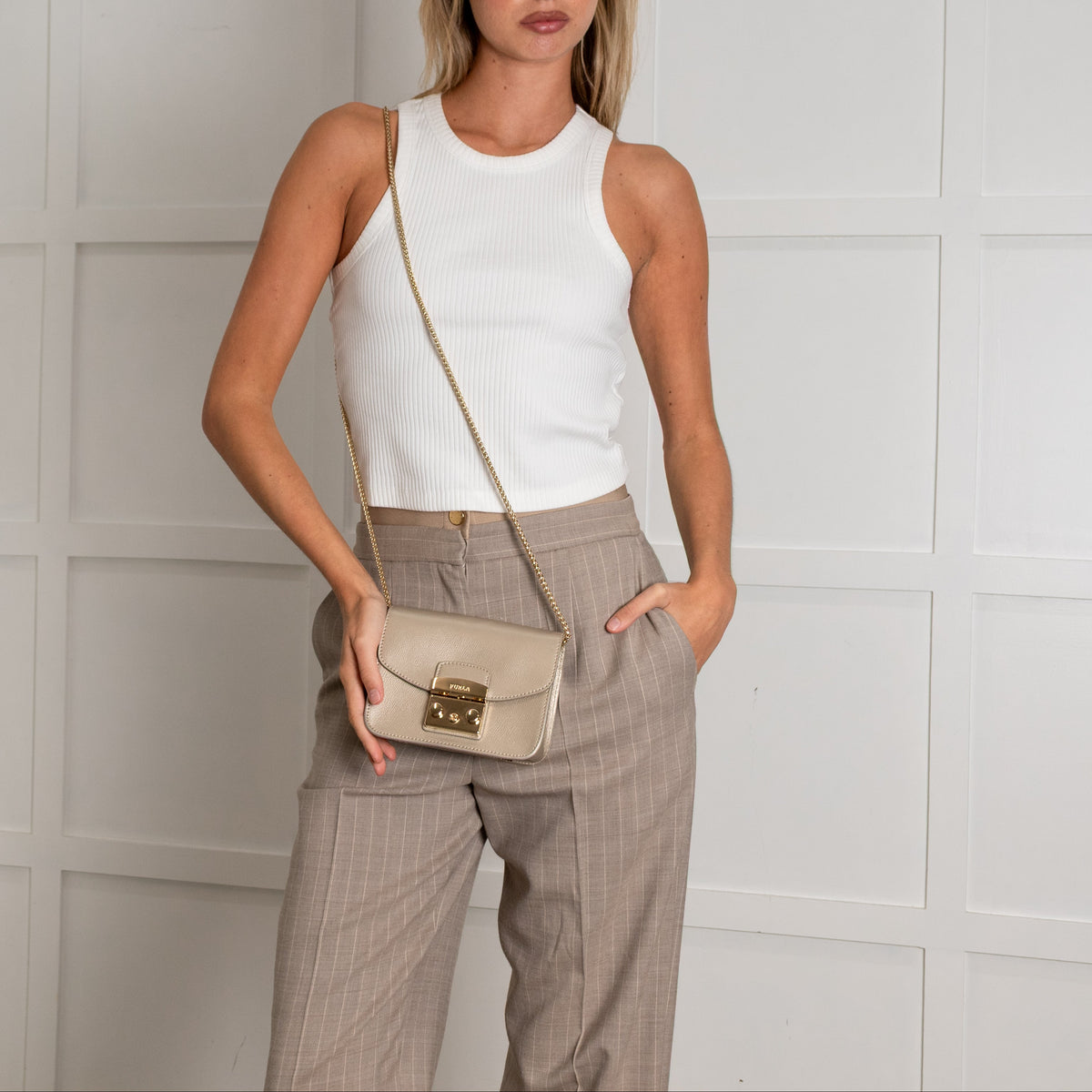 Furla Gold Metropolis Crossbody Leather Bag