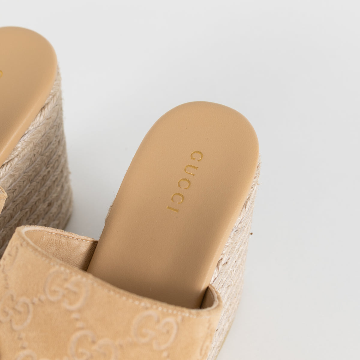 Gucci Beige Suede Platform Espadrille With Gold Horsebit