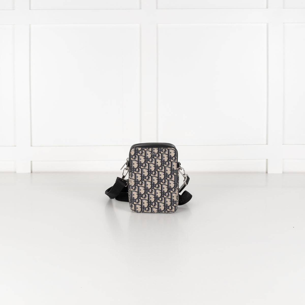 Christian Dior Beige Black Oblique Jacquard Vertical Crossbody Pouch