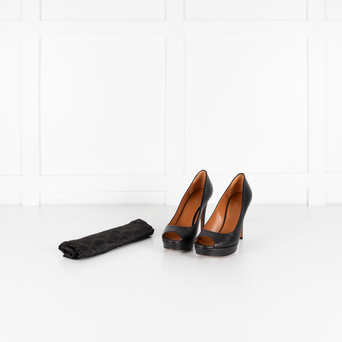 Gucci Black Open-Toe Wedge-Heeled Stilettos