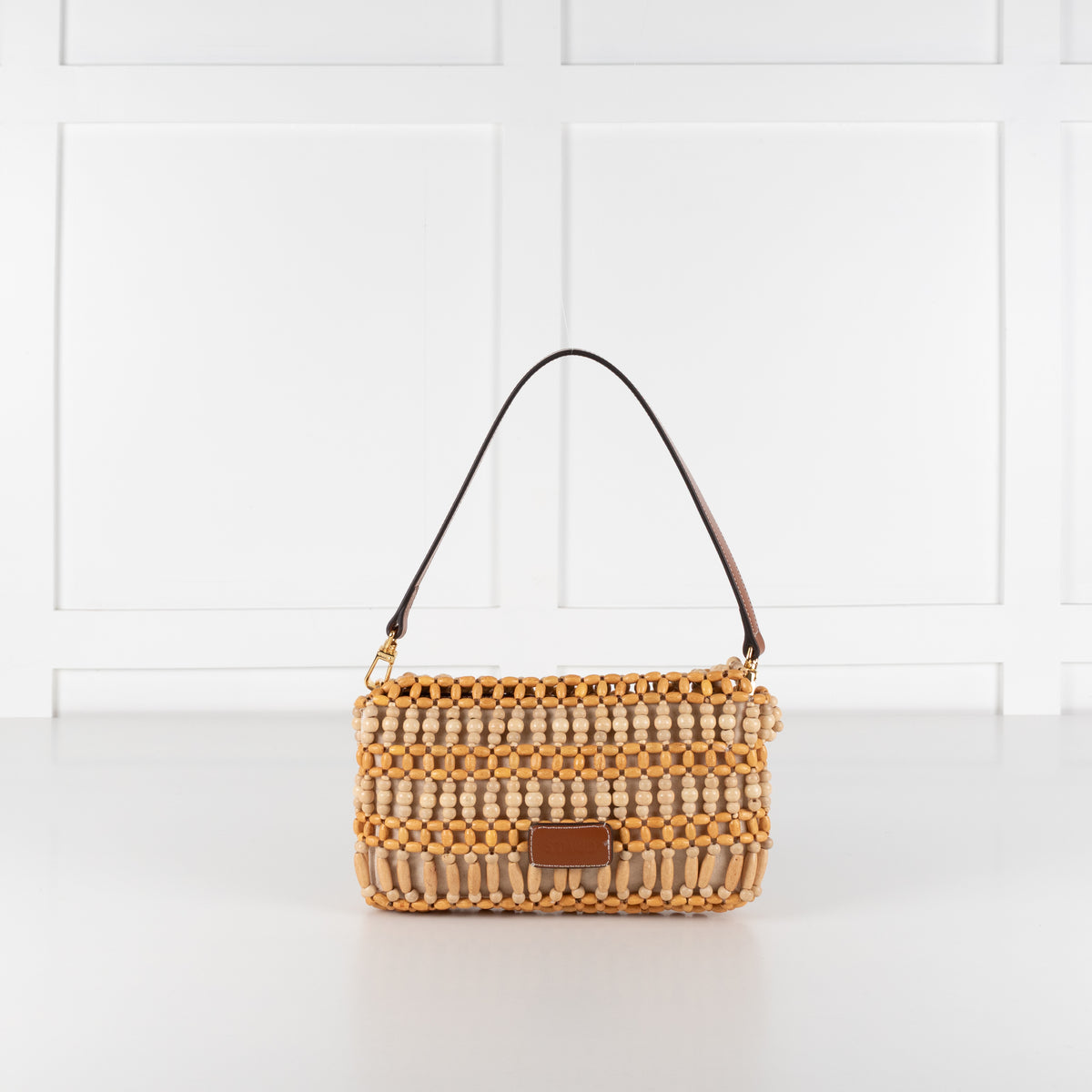 STAUD Timmy Wooden Bead Fold Over Shoulder Bag