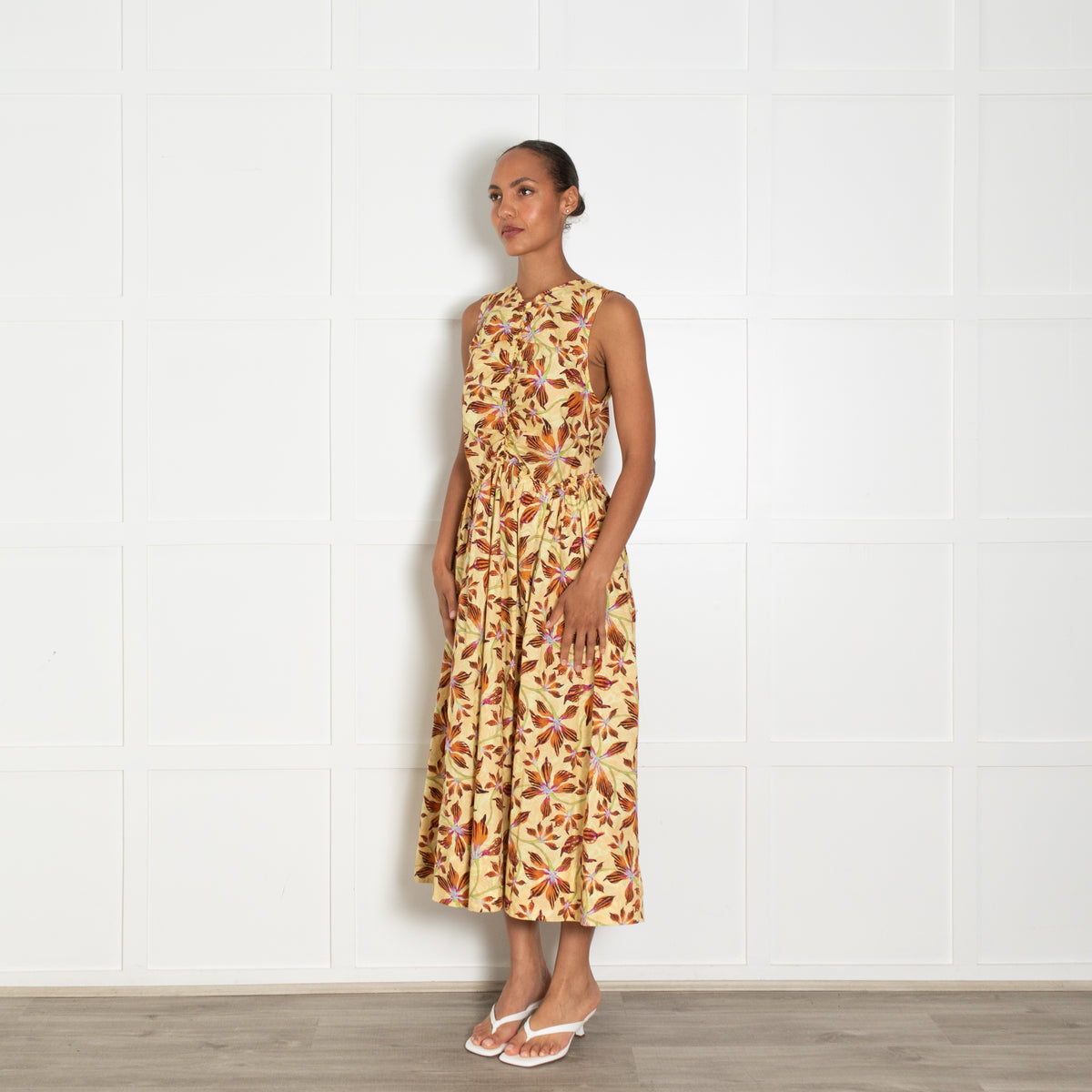 Ulla Johnson Yellow Rust Floral Sleeveless Maxi Dress