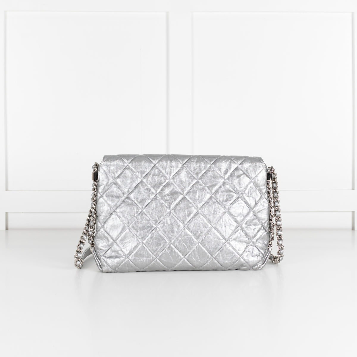 Chanel Leather Turn Lock Chain Silver Shoulder Bag
