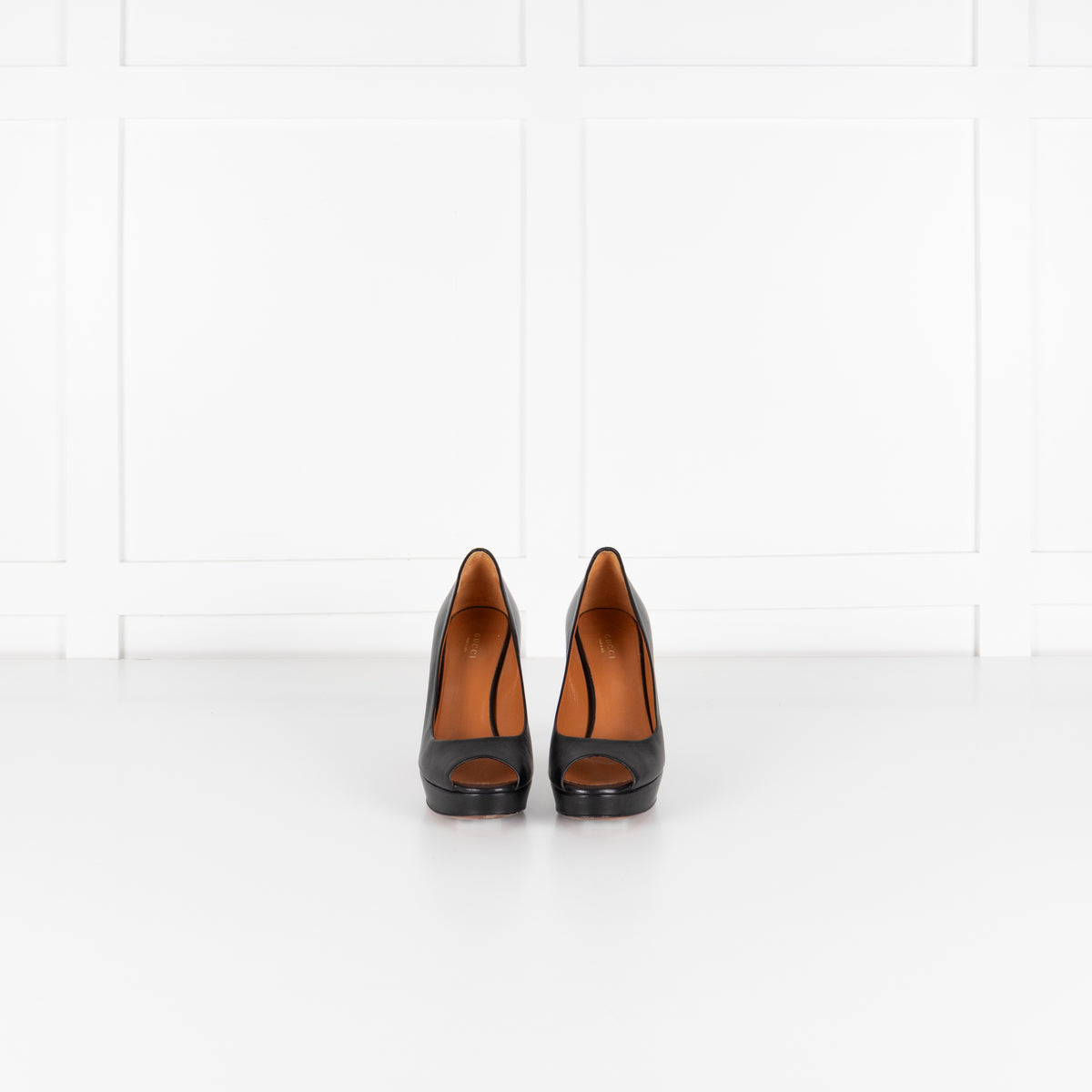 Gucci Black Open-Toe Wedge-Heeled Stilettos