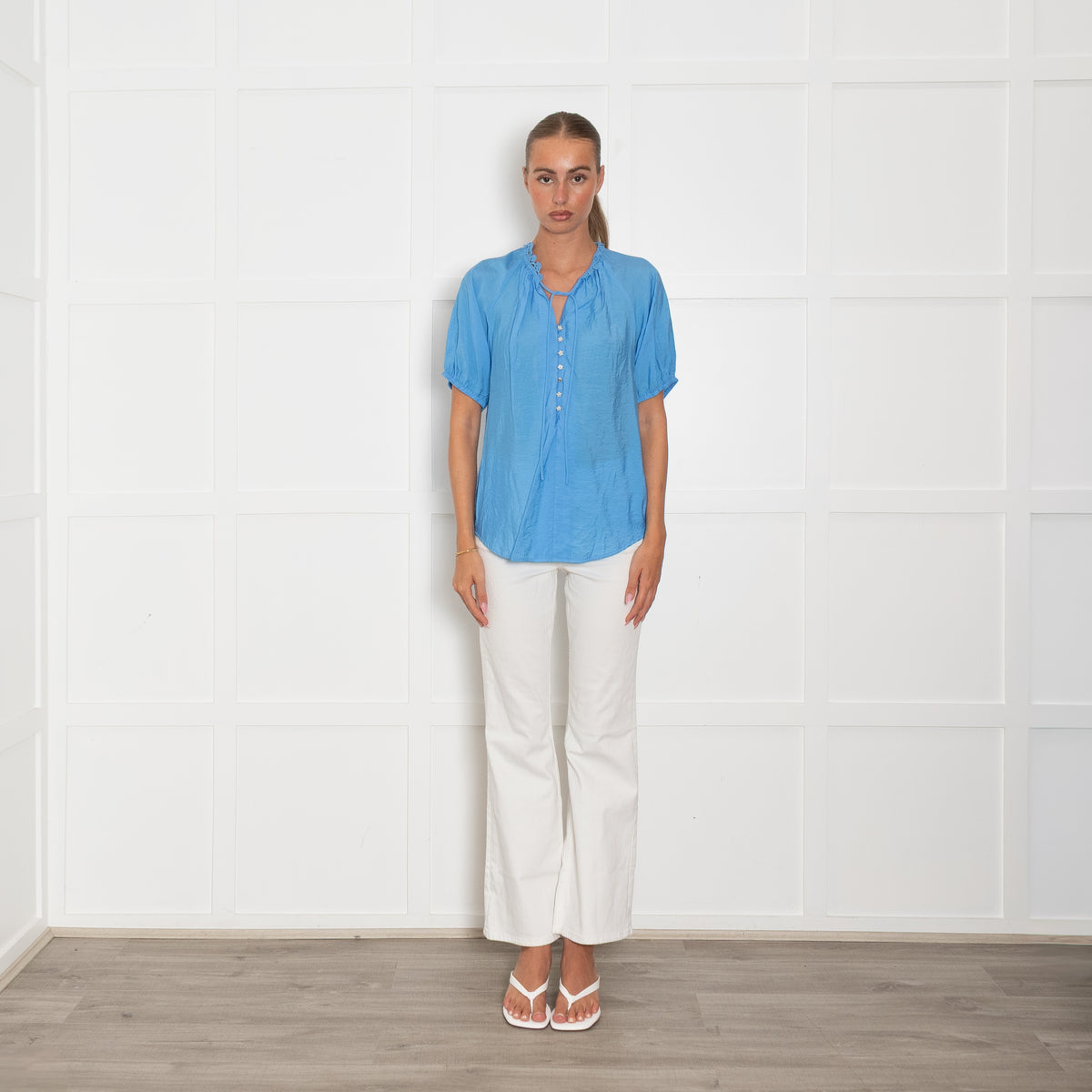 Bruuns Bazaar Light Blue Blouse With Flower Buttons