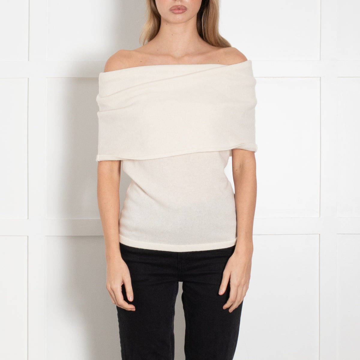 Reformation Cream Cashmere Sleeveless Off The Shoulder Top
