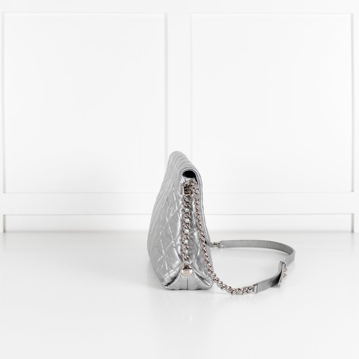 Chanel Leather Turn Lock Chain Silver Shoulder Bag