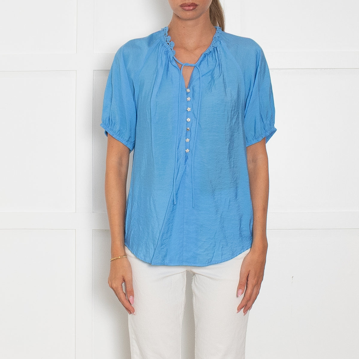Bruuns Bazaar Light Blue Blouse With Flower Buttons