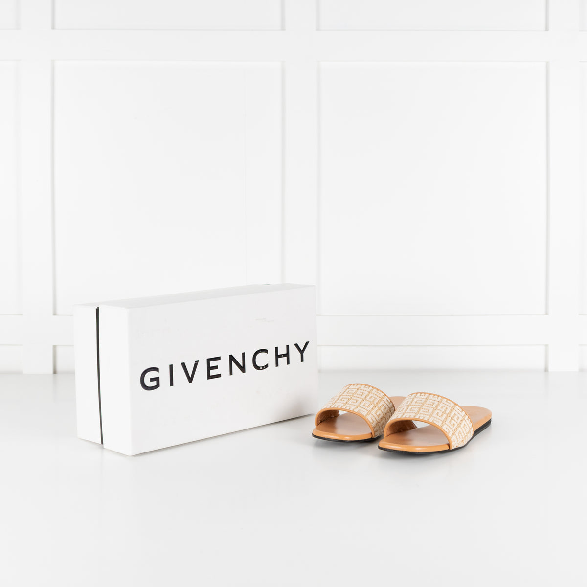 Givenchy Beige 4G Logo Embroidered Flat Sandals
