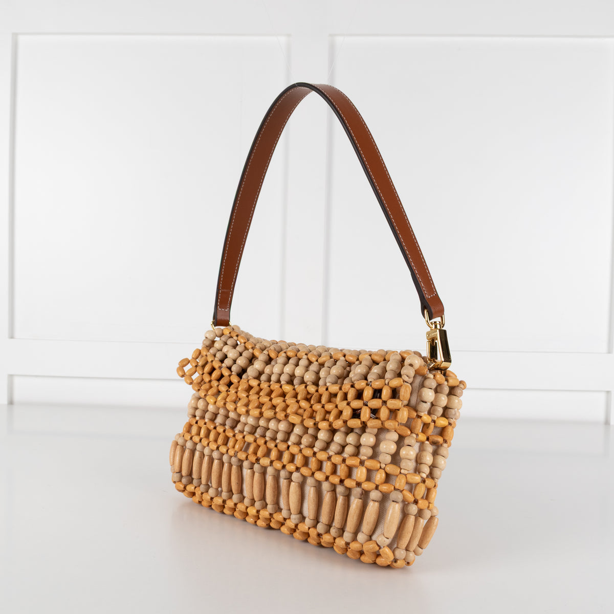 STAUD Timmy Wooden Bead Fold Over Shoulder Bag
