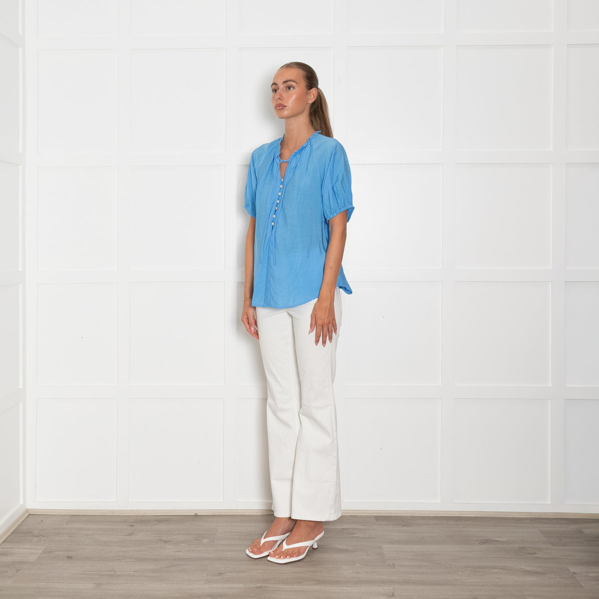 Bruuns Bazaar Light Blue Blouse With Flower Buttons