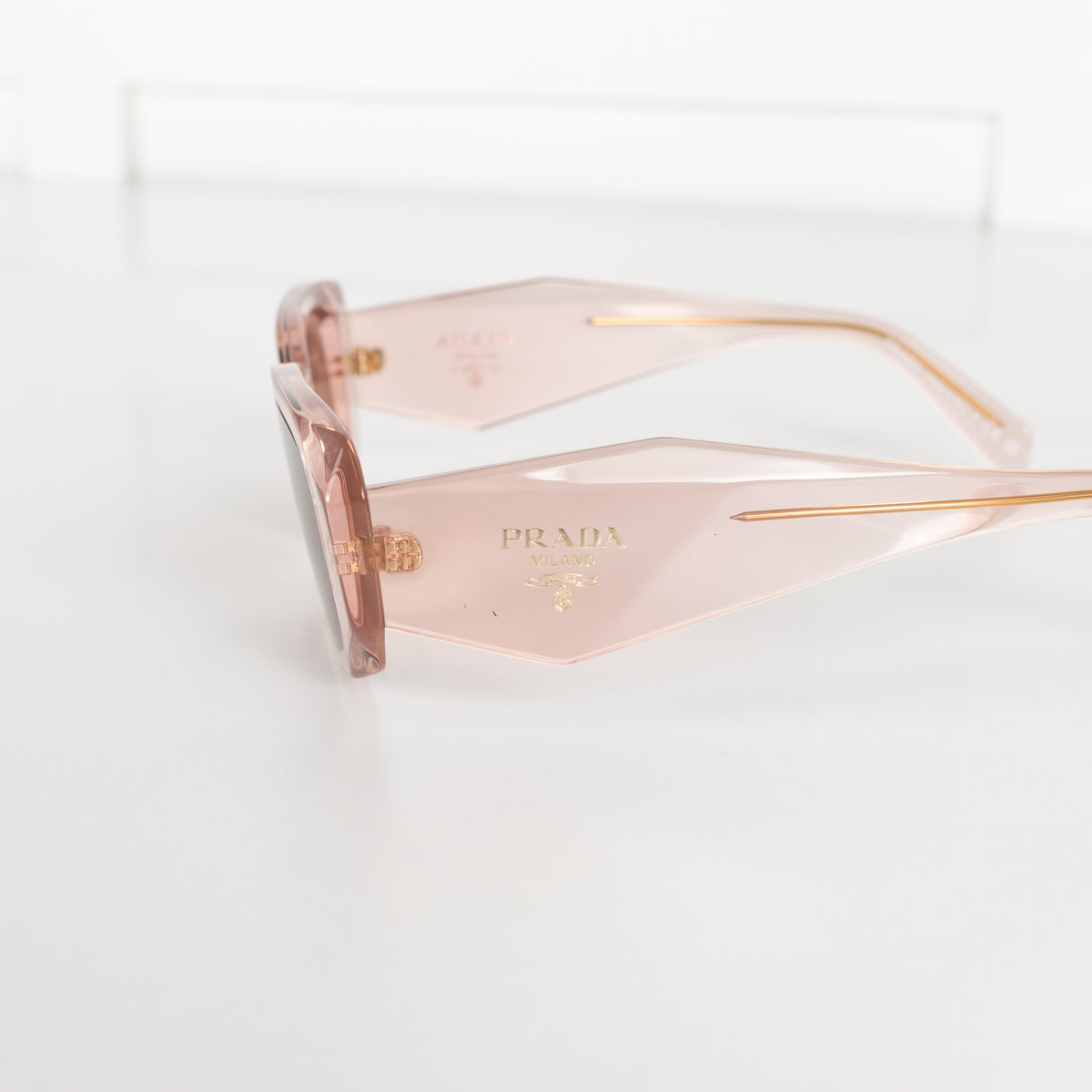 Prada Clear Pink Rectangular Sunglasses