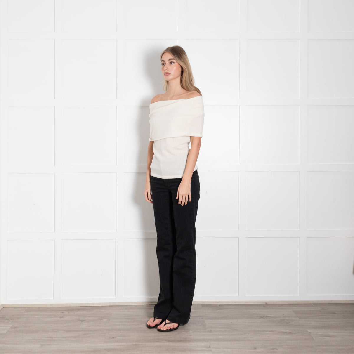 Reformation Cream Cashmere Sleeveless Off The Shoulder Top
