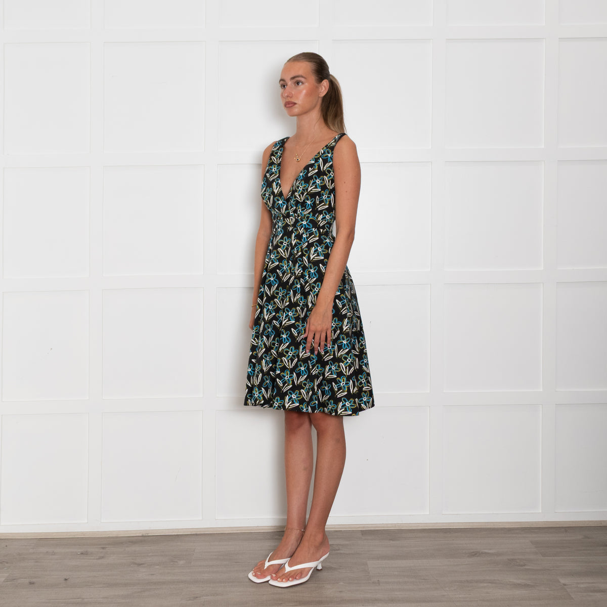 Prada Black White Blue Cotton Sleeveless Dress