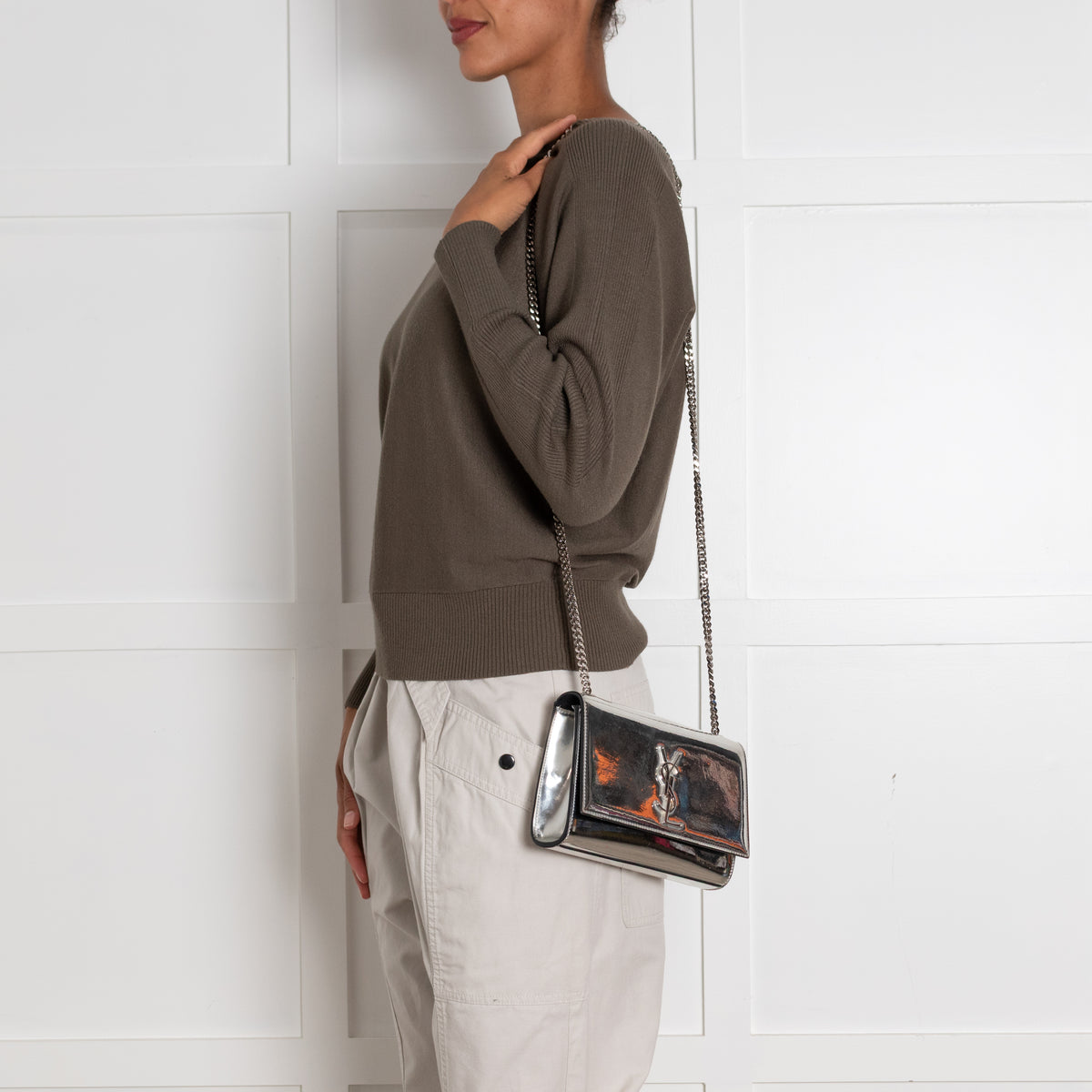 Yves Saint Laurent Silver Mirrored Leather Small Kate Bag