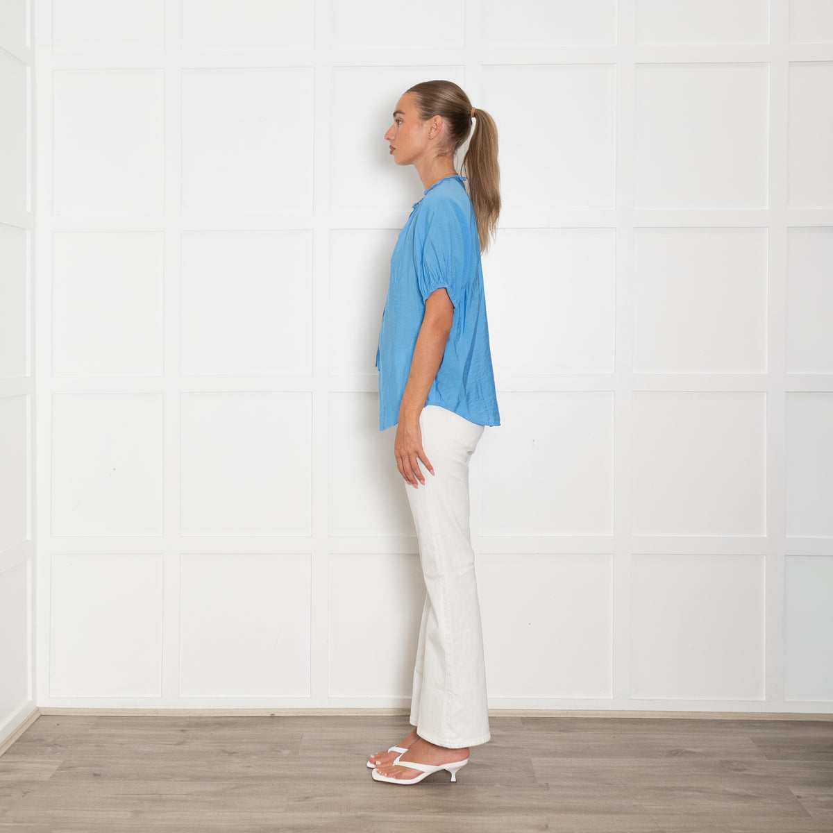 Bruuns Bazaar Light Blue Blouse With Flower Buttons