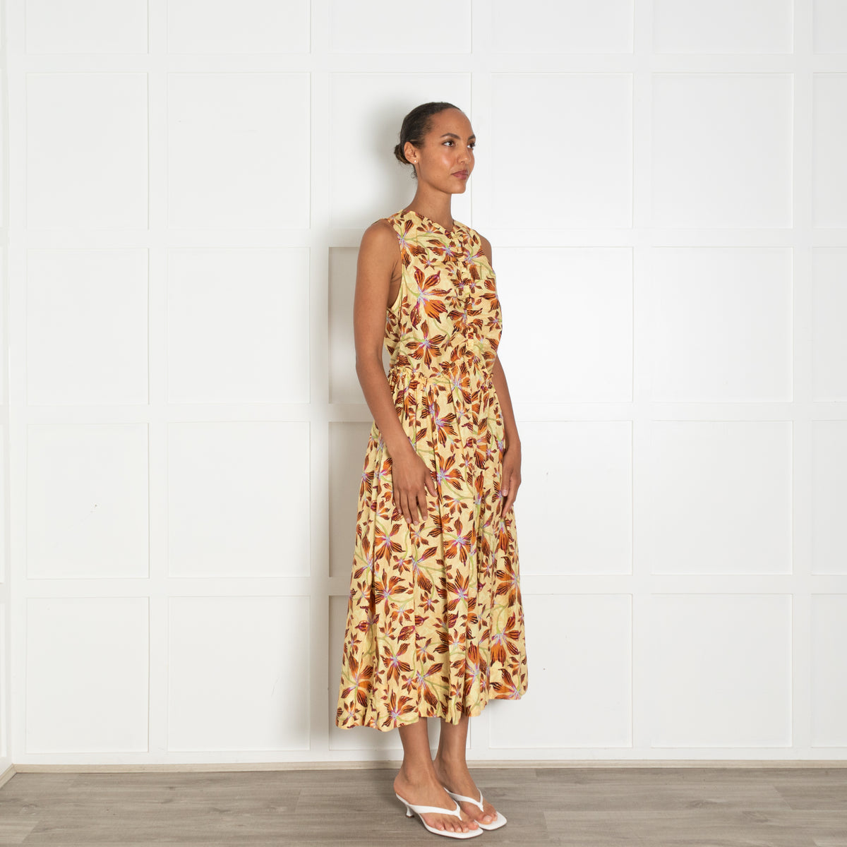 Ulla Johnson Yellow Rust Floral Sleeveless Maxi Dress