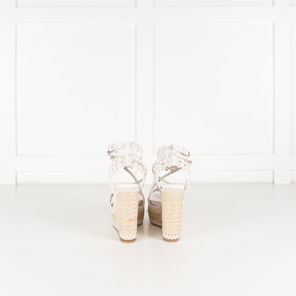 Alaia White Perforated Leather Espadrille Heeled Wedges