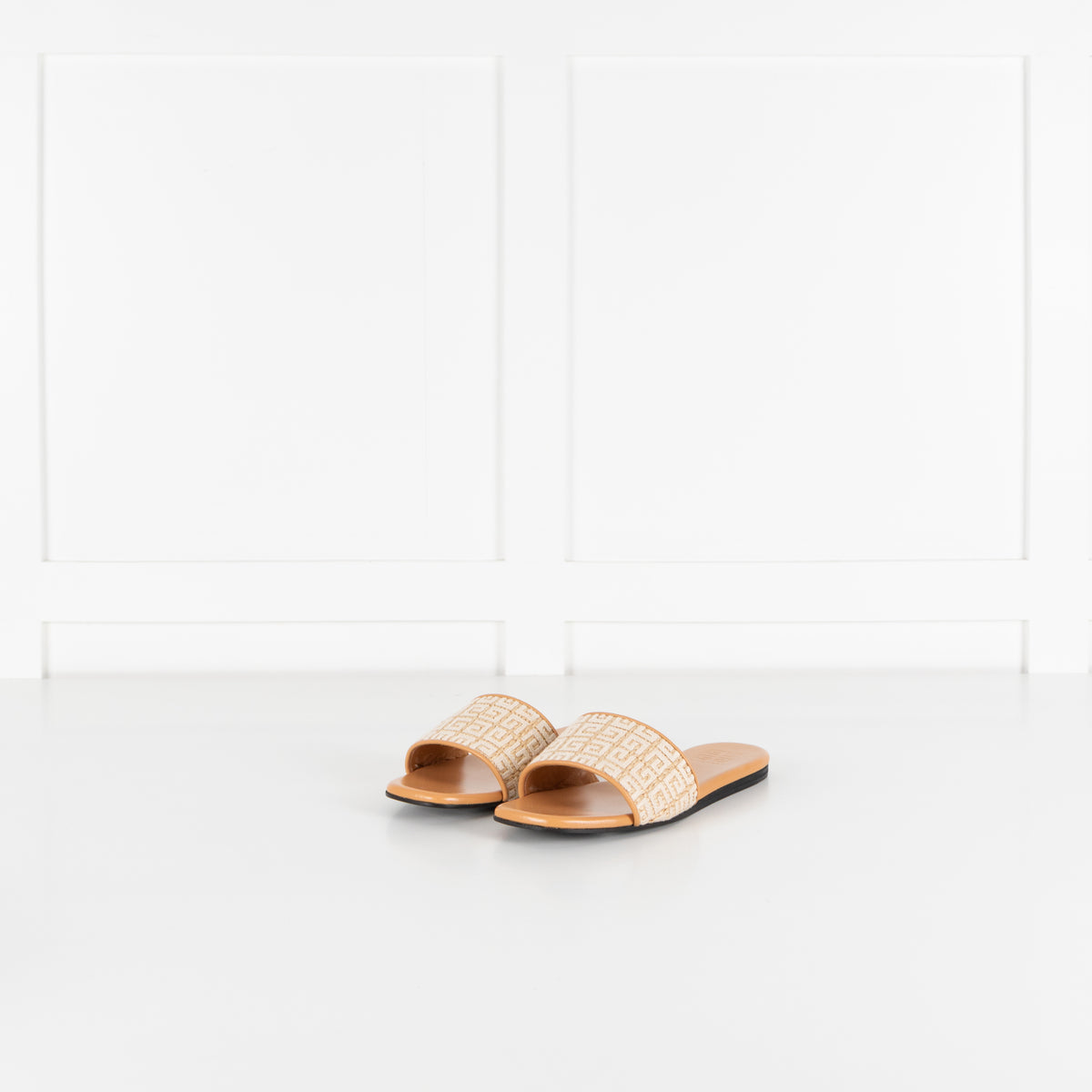 Givenchy Beige 4G Logo Embroidered Flat Sandals