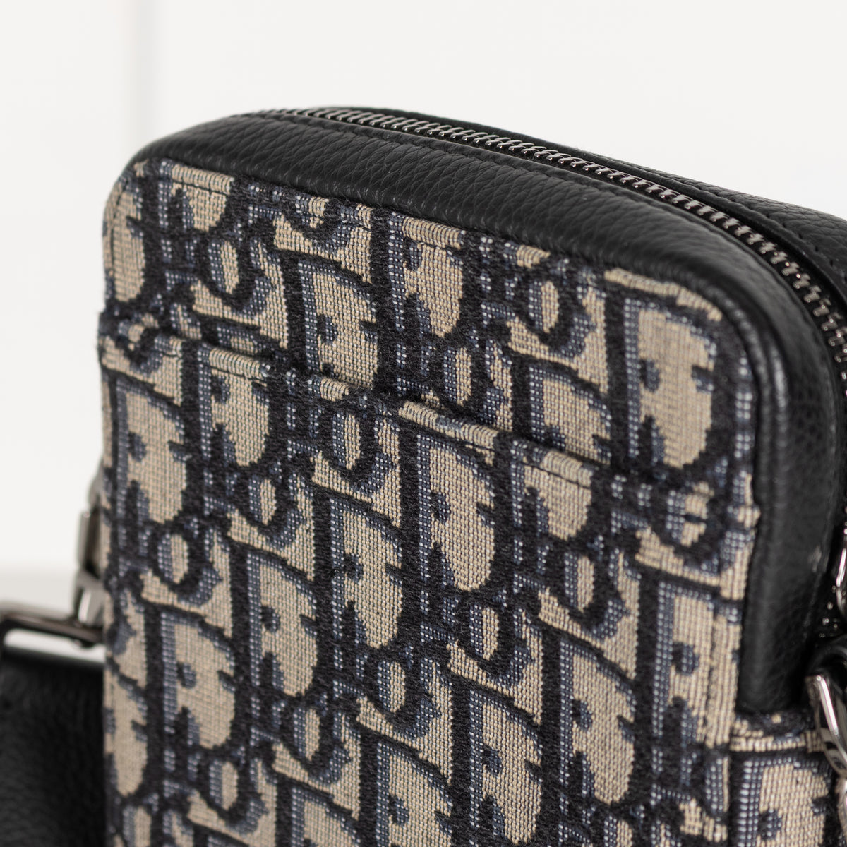 Christian Dior Beige Black Oblique Jacquard Vertical Crossbody Pouch