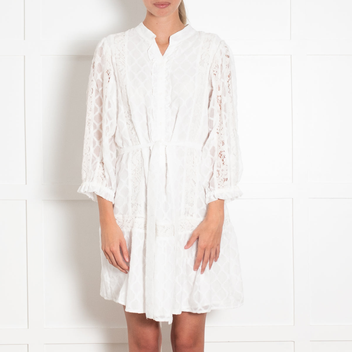 Melissa Odabash Orchid White Diamond Belted Mini Dress
