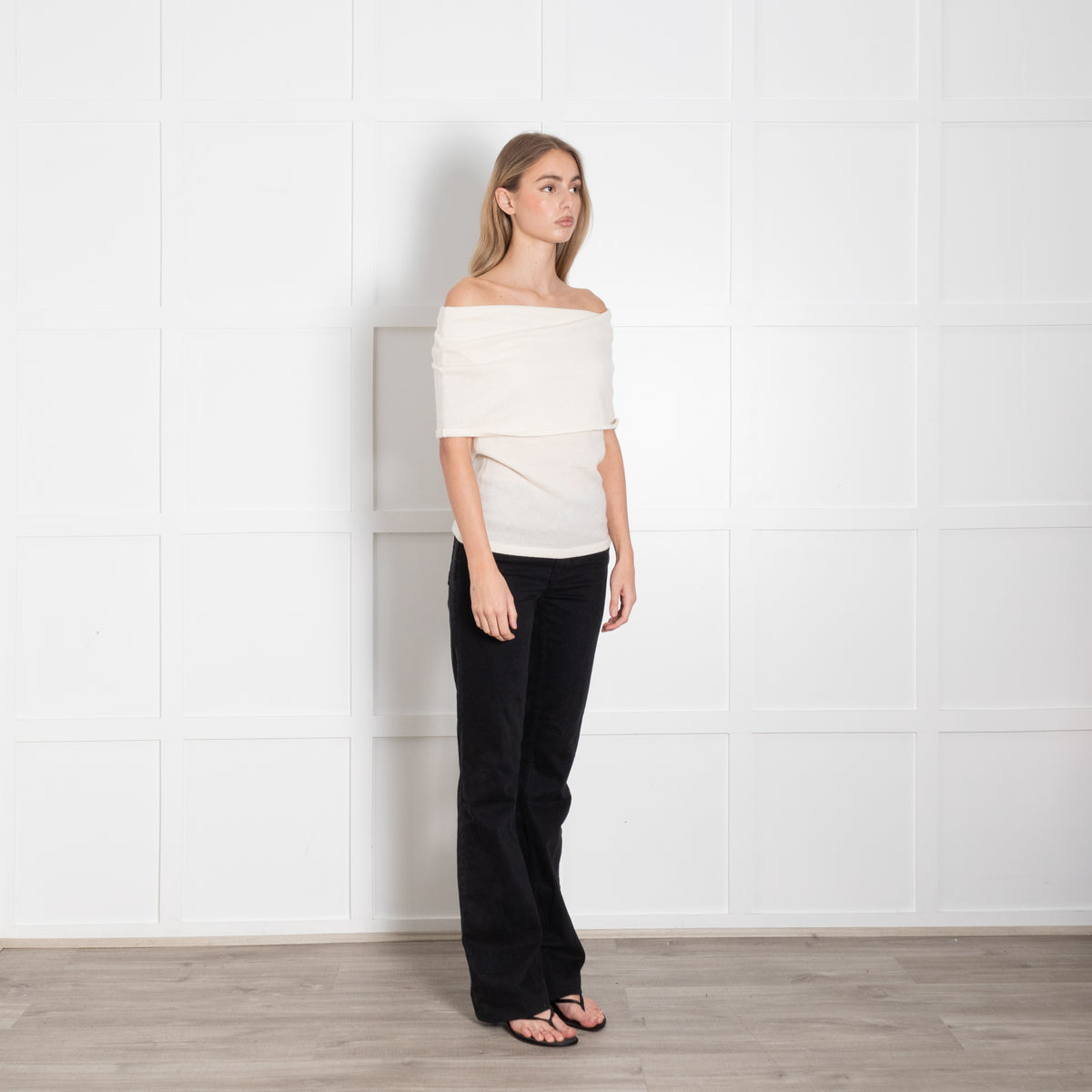 Reformation Cream Cashmere Sleeveless Off The Shoulder Top