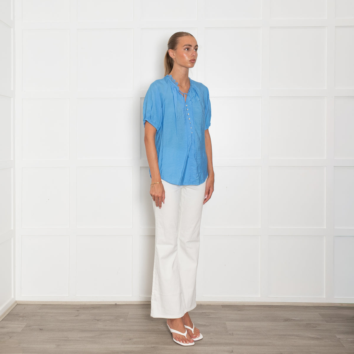 Bruuns Bazaar Light Blue Blouse With Flower Buttons