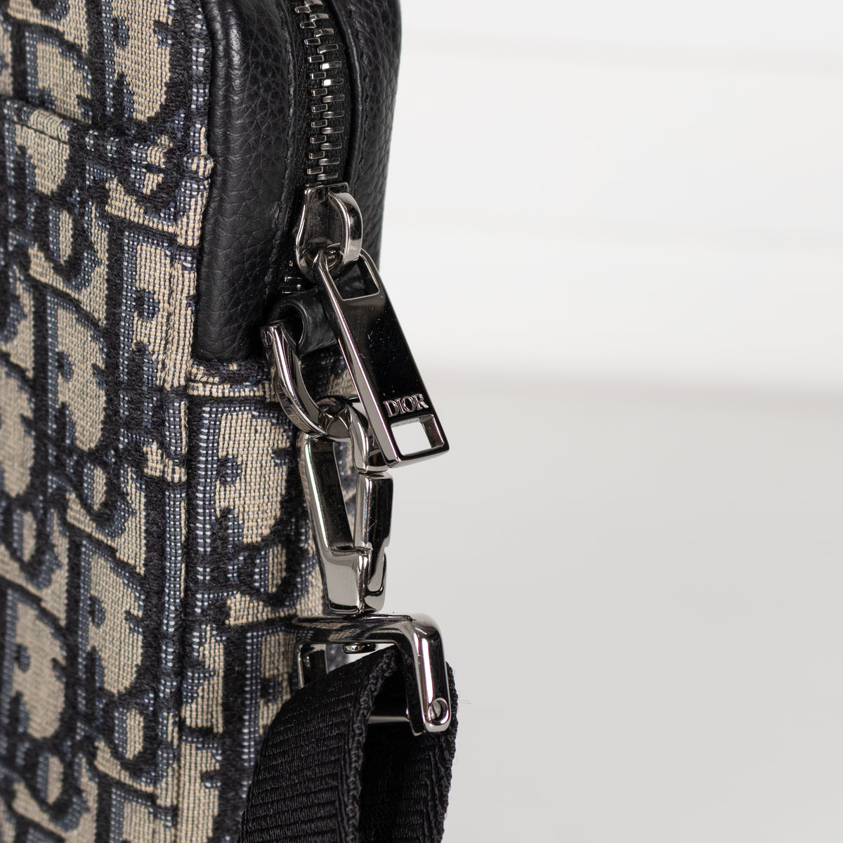 Christian Dior Beige Black Oblique Jacquard Vertical Crossbody Pouch