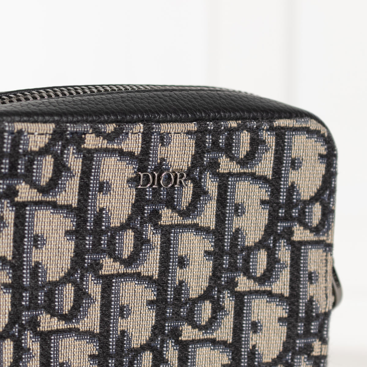 Christian Dior Beige Black Oblique Jacquard Vertical Crossbody Pouch