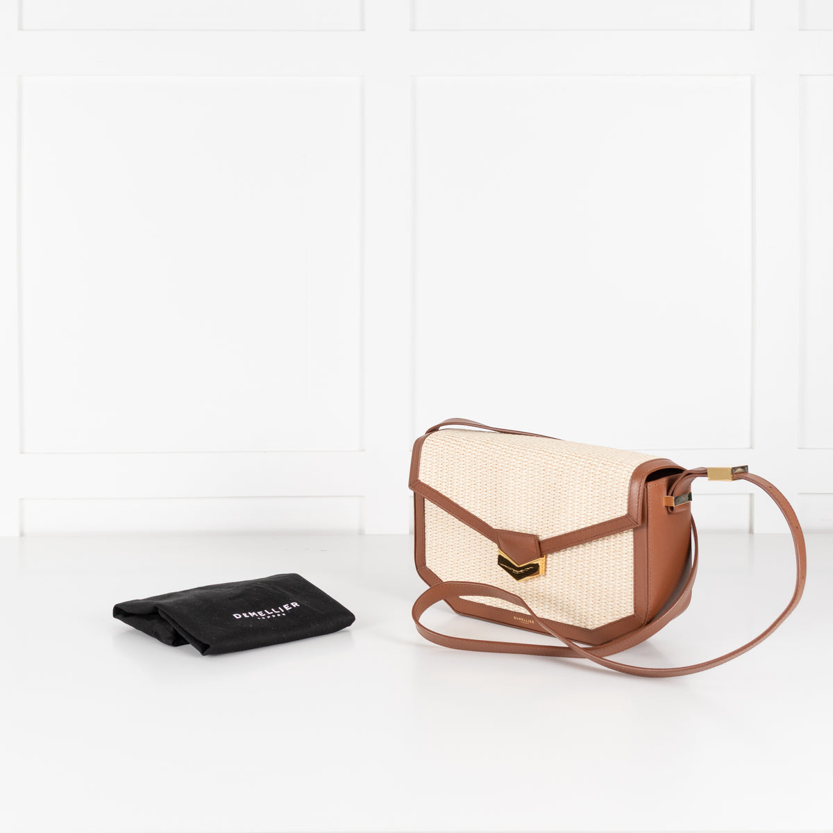 DeMellier The Vancouver Tan & Raffia Crossbody Bag