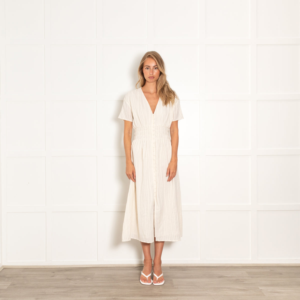 Sessun Cream Striped Short Sleeve Dress