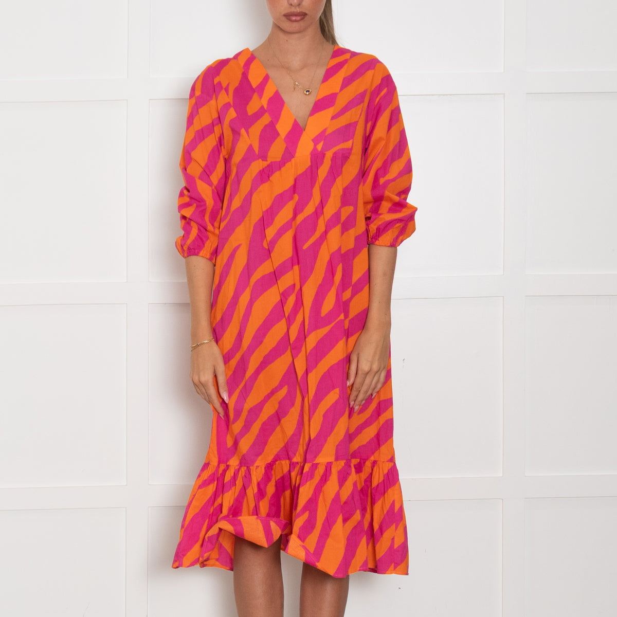 Vilagallo Orange Pink Zebra Print Cotton Dress