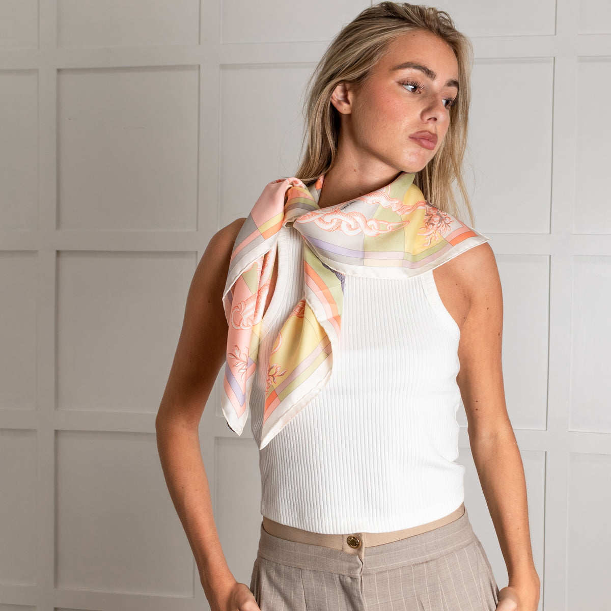 Hermes Cream Yellow Orange Silk Della Cavalleria Scarf