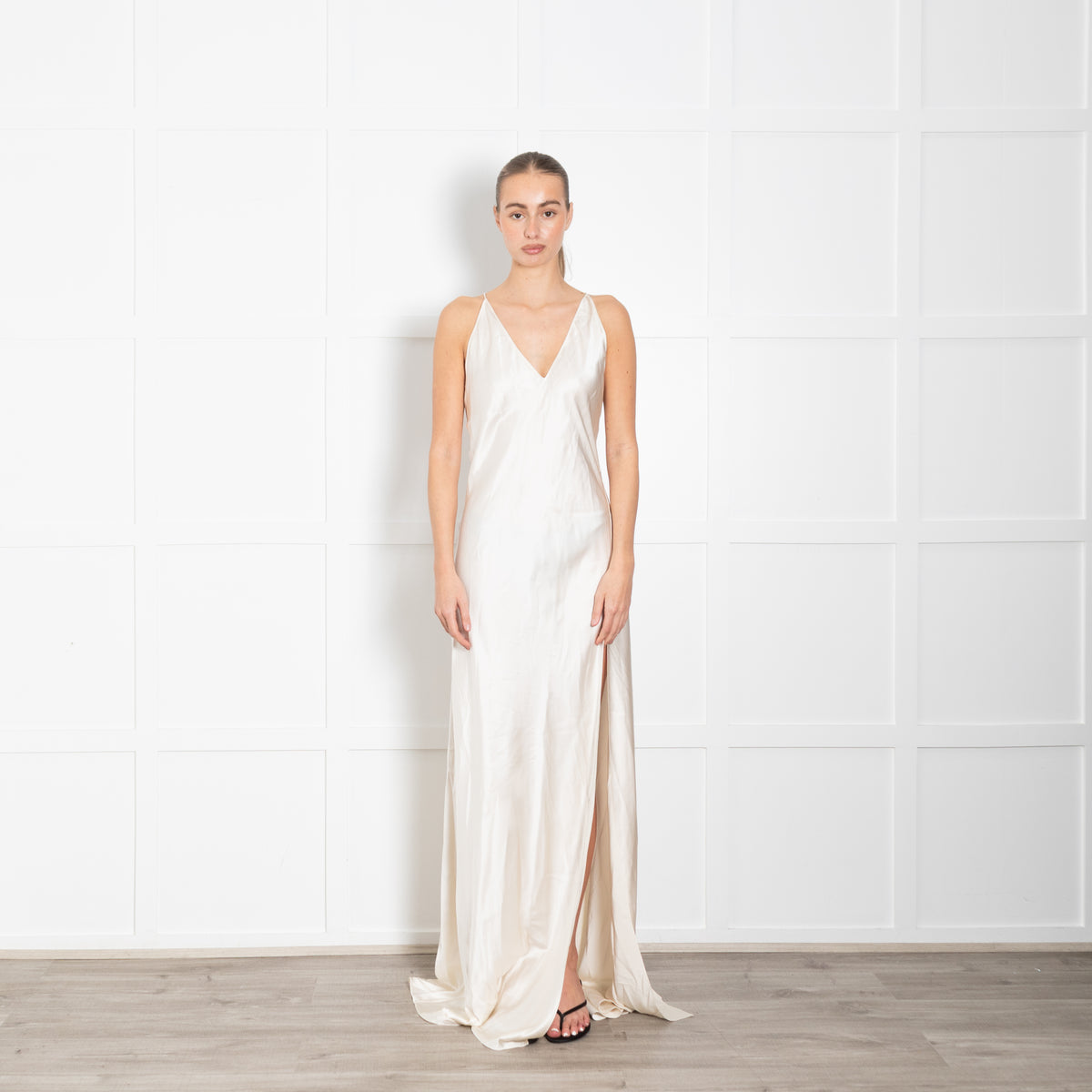 Nili Lotan Katie Silk V-Neck Sleeveless Gown With Train