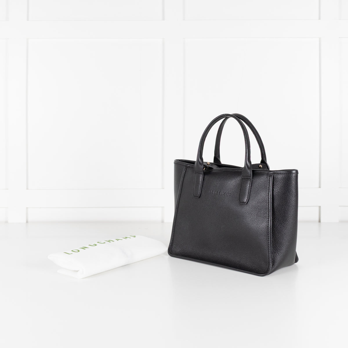 Longchamp Black Le Foulonne Leather Shoulder Tote Bag