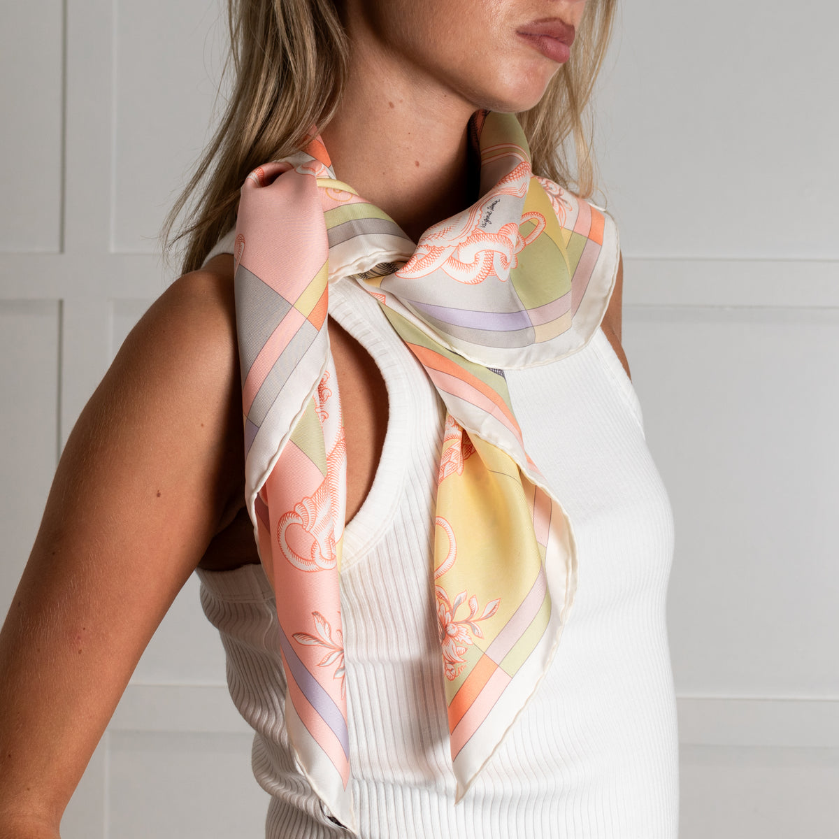 Hermes Cream Yellow Orange Silk Della Cavalleria Scarf