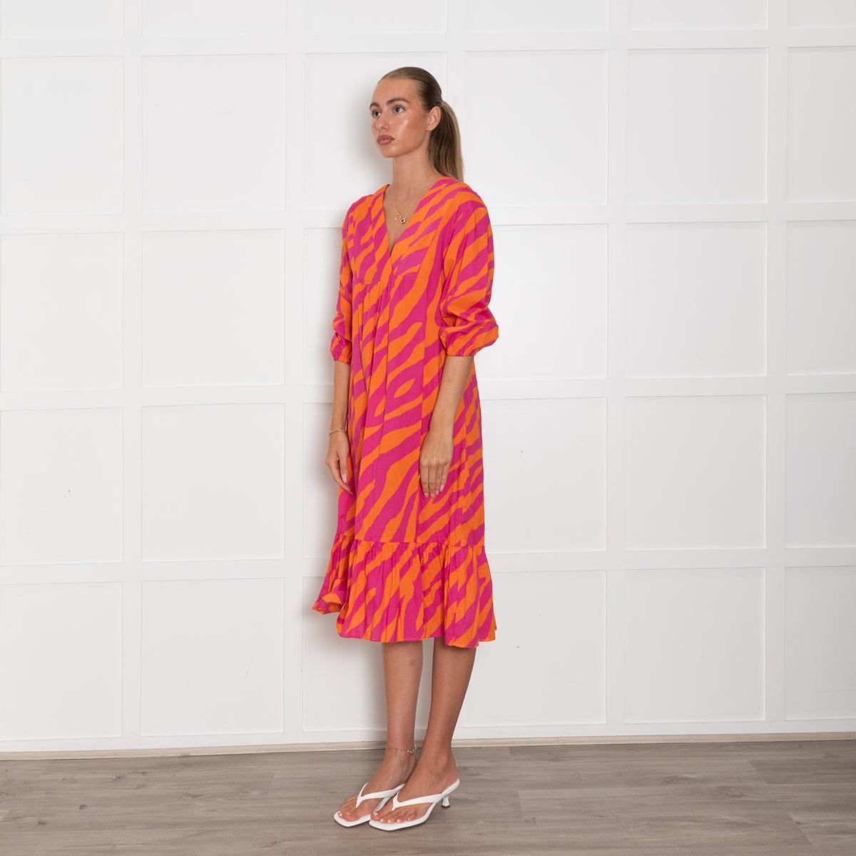 Vilagallo Orange Pink Zebra Print Cotton Dress