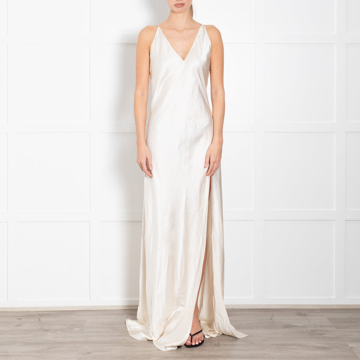 Nili Lotan Katie Silk V-Neck Sleeveless Gown With Train