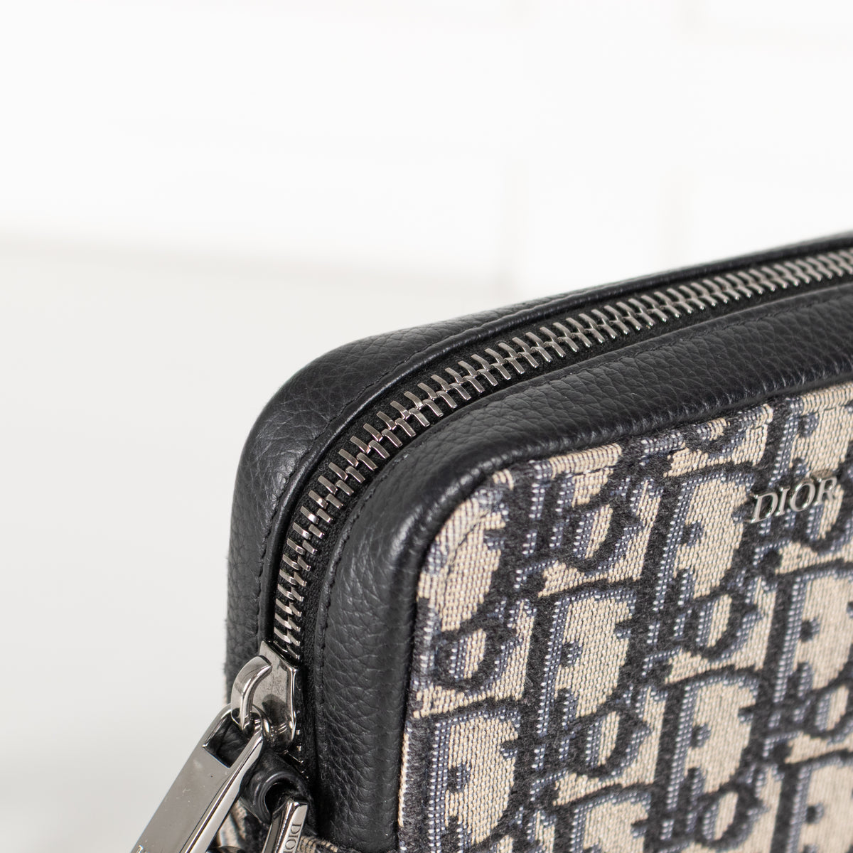 Christian Dior Beige Black Oblique Jacquard Vertical Crossbody Pouch