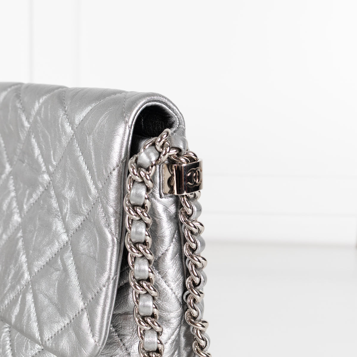Chanel Leather Turn Lock Chain Silver Shoulder Bag