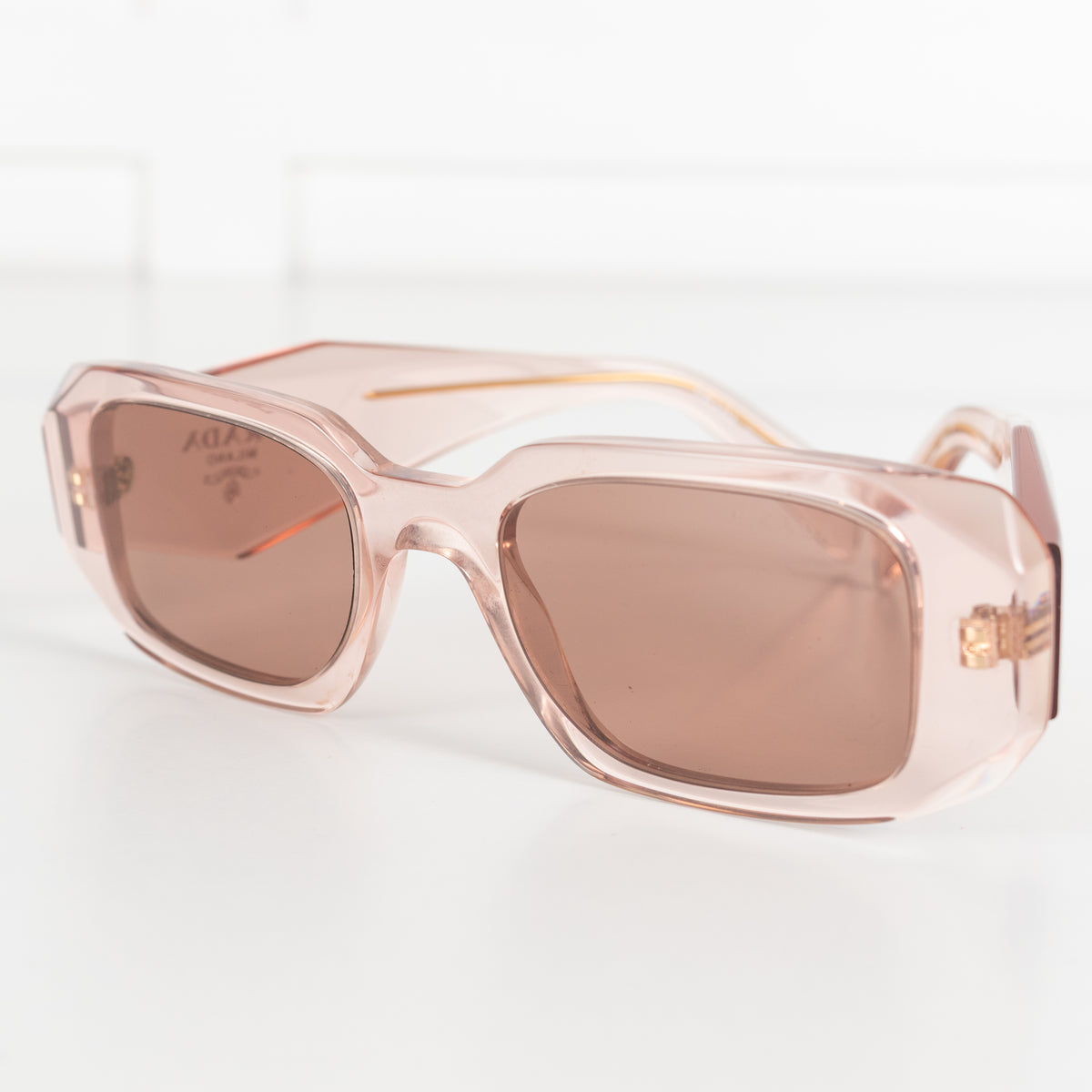 Prada Clear Pink Rectangular Sunglasses