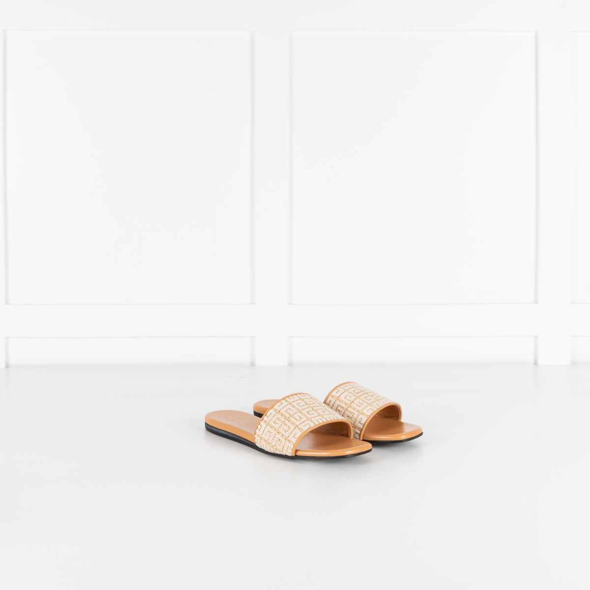Givenchy Beige 4G Logo Embroidered Flat Sandals