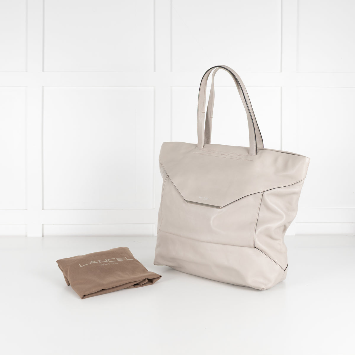Lancel Grey Smooth Leather Top Handle Tote Bag