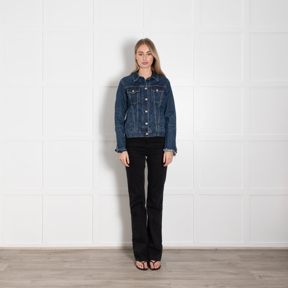 Rag & Bone Blue Denim Raw Hem Sleeve Jacket