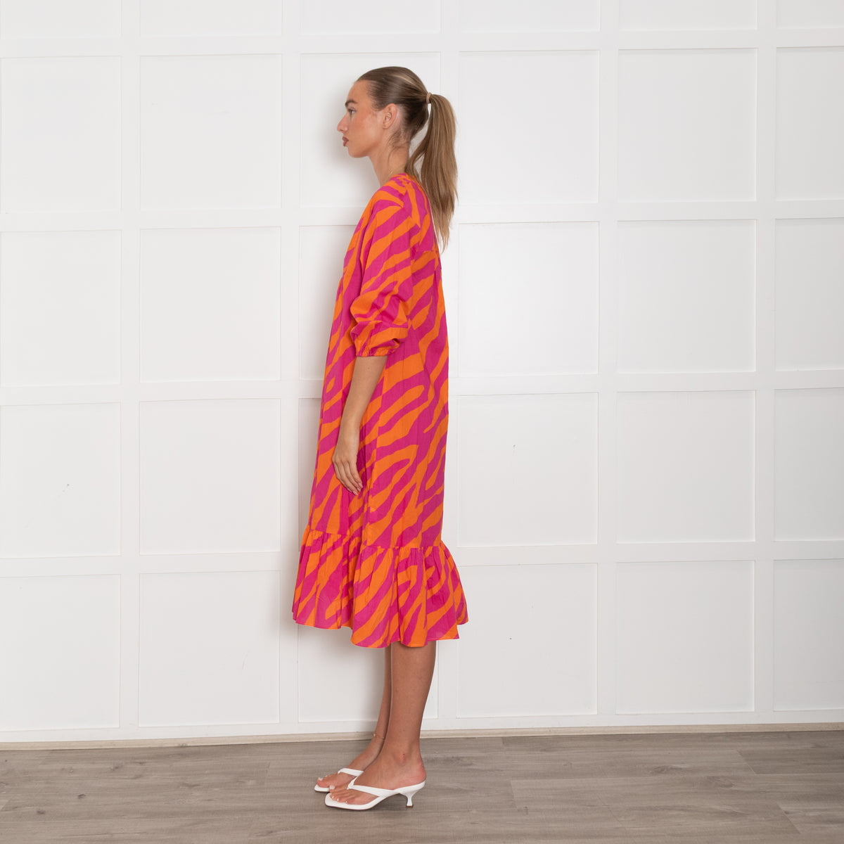 Vilagallo Orange Pink Zebra Print Cotton Dress